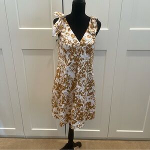 Eliza J White Dress with Gold Floral Print